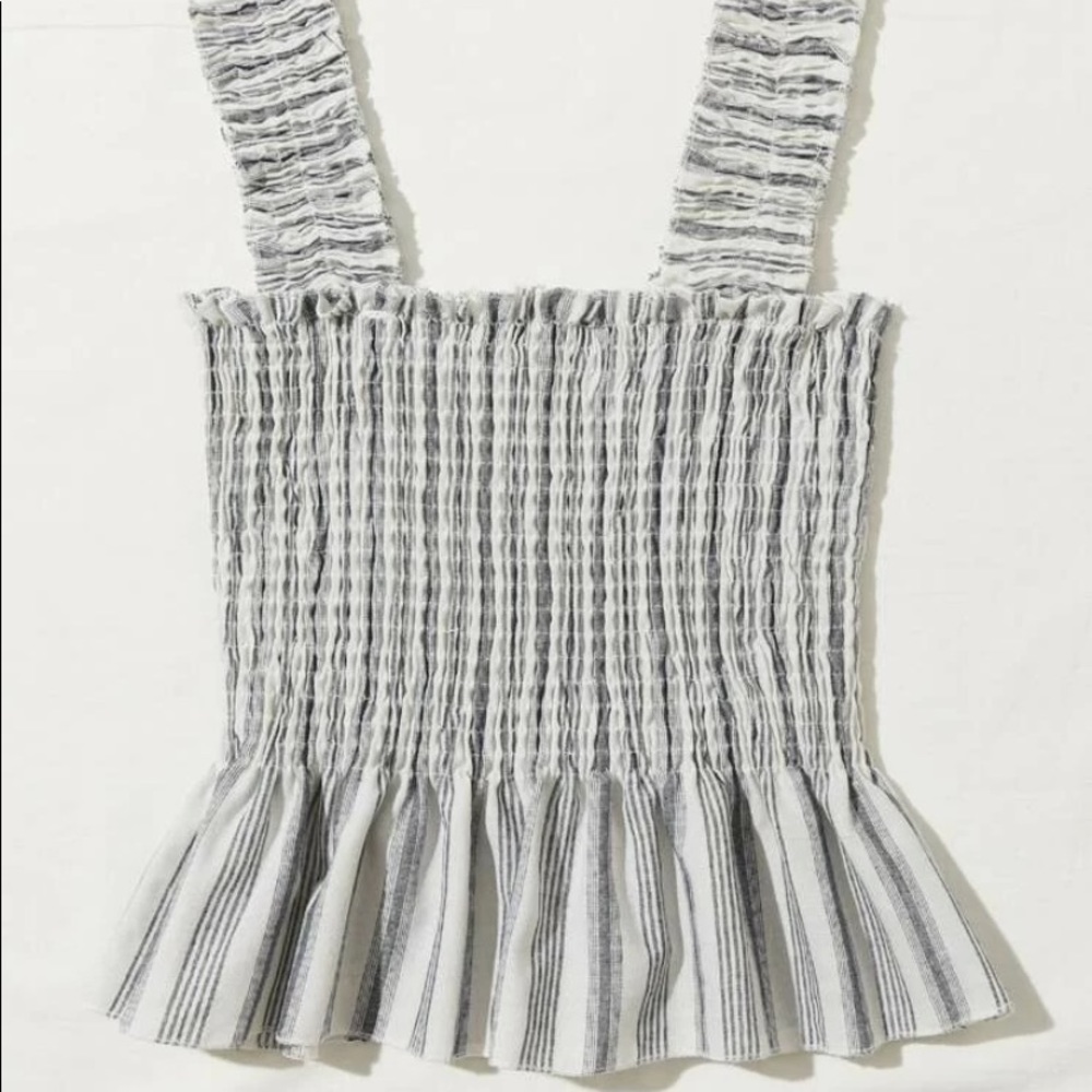 Frill trim striped peplum top